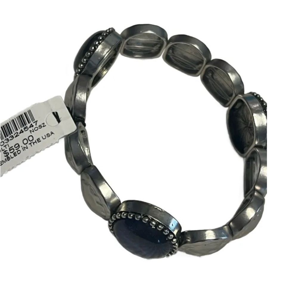 Silver and Dark Blue Hammmered Beaded Bracelet.